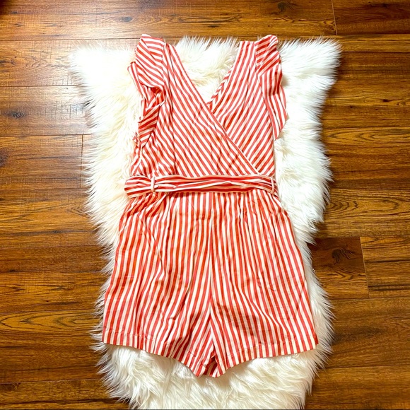 Loft Striped Flutter Tie Waist Romper Size 8 - Picture 7 of 12